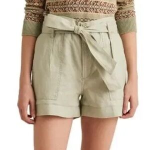 LAUREN RALPH LAUREN Belted Linen Blend Shorts Blue White Striped Size 8 …